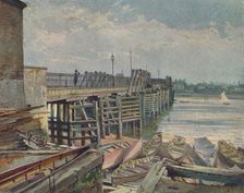 Old Battersea Bridge, From The North Bank looking across the River Thames, London, 1885 (1926). Artist: John Crowther