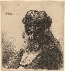Old Bearded Man in a High Fur Cap, with Eyes Closed, c. 1635. Creator: Rembrandt Harmensz van Rijn