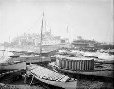 Old boats beached to rot away, New York City, between 1900 and 1910. Creator: Unknown