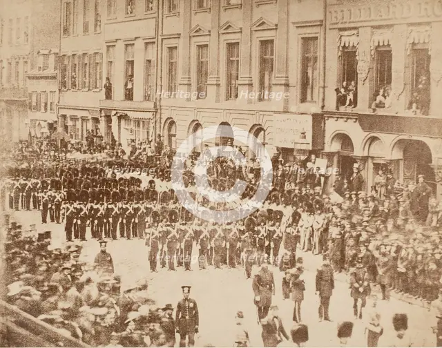 Old Boston Fuseliers on State Street, 1858. Creator: Unknown.