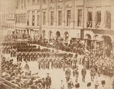 Old Boston Fuseliers on State Street, 1858. Creator: Unknown
