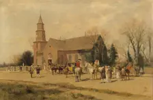 Old Bruton Church, Williamsburg, Virginia, in the Time of Lord Dunmore, 1893. Creator: A. Wordsworth Thompson