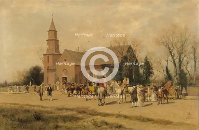 Old Bruton Church, Williamsburg, Virginia, in the Time of Lord Dunmore, 1893. Creator: A. Wordsworth Thompson.