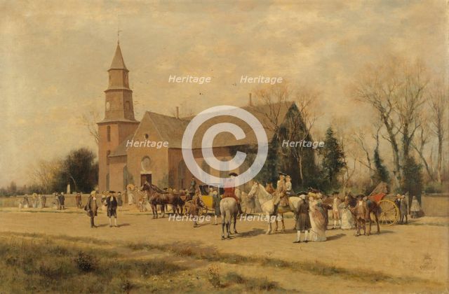 Old Bruton Church, Williamsburg, Virginia, in the Time of Lord Dunmore, 1893. Creator: A. Wordsworth Thompson.