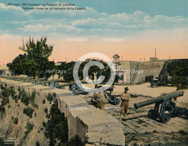 Old cannons on a parapet at La Cabana Fortress, Havana, Cuba, c1920. Artist: Unknown.
