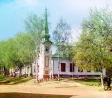 Old chapel on the street of the town of Ostashkov, 1910. Creator: Sergey Mikhaylovich Prokudin-Gorsky
