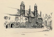Old Charterhouse: Exterior Façade of Washhouse Court, with the Inner Gateway 1886. Artist: Joseph Pennell