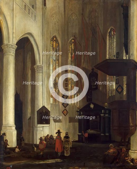 Old Church (Oudekerk) in Delft with the Tomb of Admiral Pieter Pieterszoon Hein (Heyn), 1650. Creator: Emanuel de Witte.