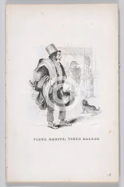 Old clothes, old military stripes from The Complete Works of Béranger, 1836. Creator: John Thompson.