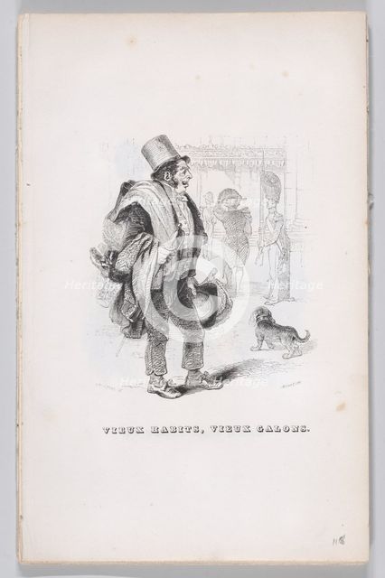 Old clothes, old military stripes from The Complete Works of Béranger, 1836. Creator: John Thompson.
