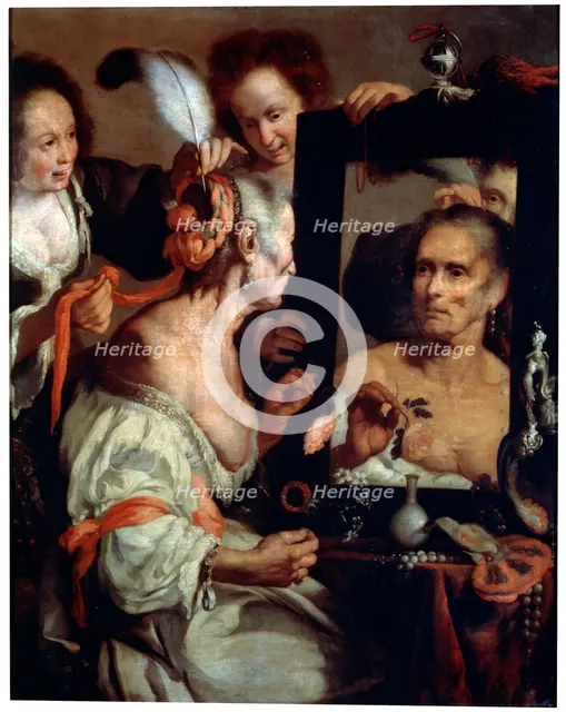 'Old Coquette' (Vanitas), after 1630.  Artist: Bernardo Strozzi