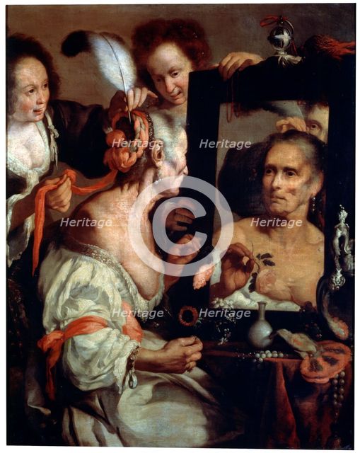 'Old Coquette' (Vanitas), after 1630.  Artist: Bernardo Strozzi
