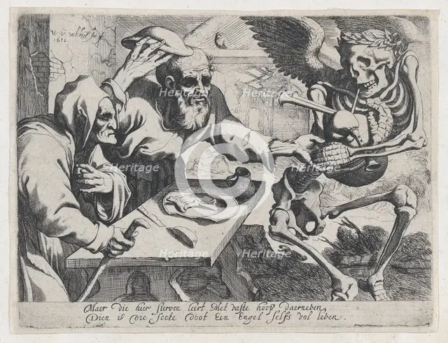 Old Couple and Death with Bagpipes, 1612. Creator: Werner Jacobsz. van den Valckert.