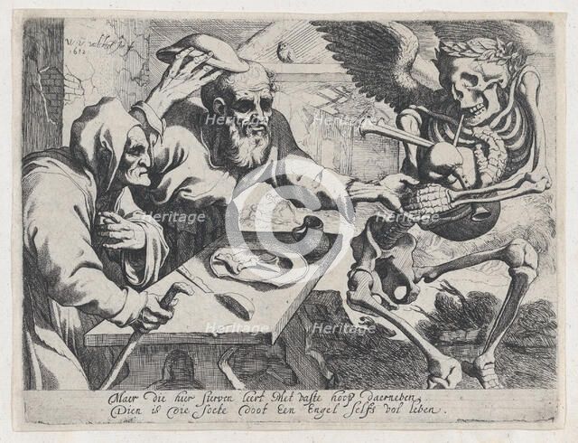 Old Couple and Death with Bagpipes, 1612. Creator: Werner Jacobsz. van den Valckert.