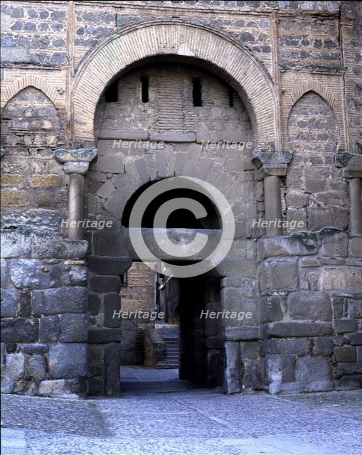Old door of Bisagra, built on an Arab base, also called Alphonse VI door because the Cid crossed …