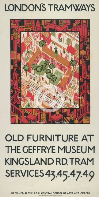 'Old Furniture At The Geffrye Museum', London County Council (LCC) Tramways poster, 1924. Artist: Howard Spear