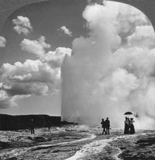 Old Faithful geyser, Yellowstone National Park, USA, early 19th century.Artist: Underwood & Underwood