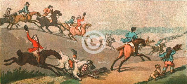 ''Old Fashioned Sporting Pictures, and the Road to Bygone Days; The Humours of Fox Hunting. 1788 --R Creator: Unknown.