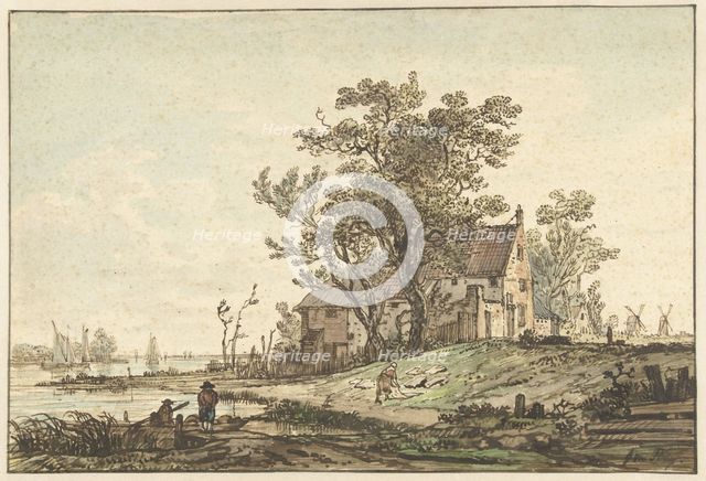 Old farmhouse on a river, 1790-1810. Creator: Jacob van Strij.