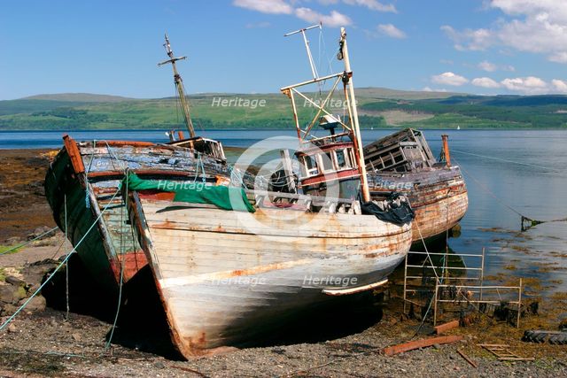 Old fishing boats, near Salen, Mull, Argyll and Bute, Scotland. Creator: Peter Thompson.