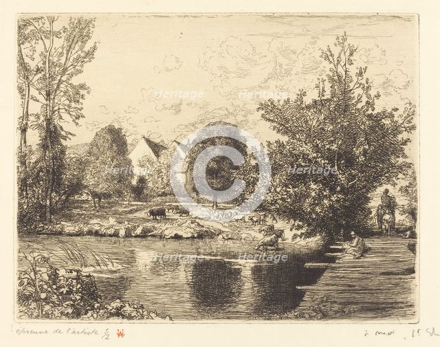 Old Foot-bridge, Banks of the Small Morin (Vieille passerelle, bords du petit morin), 1915. Creator: Auguste Lepere.