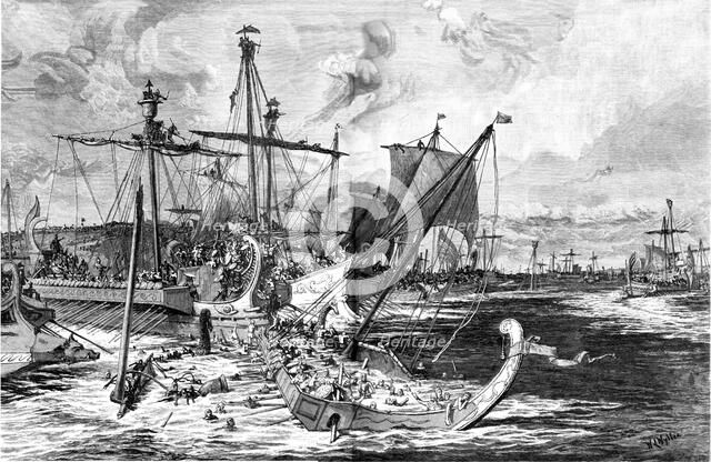 'Old Greek War Ships at the Battle of Salamis, 480BC', 1886.  Creator: Unknown.