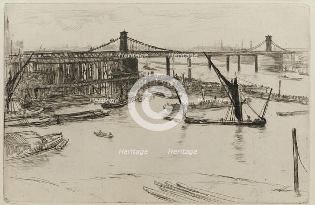 Old Hungerford Bridge, 1861. Creator: James Abbott McNeill Whistler.