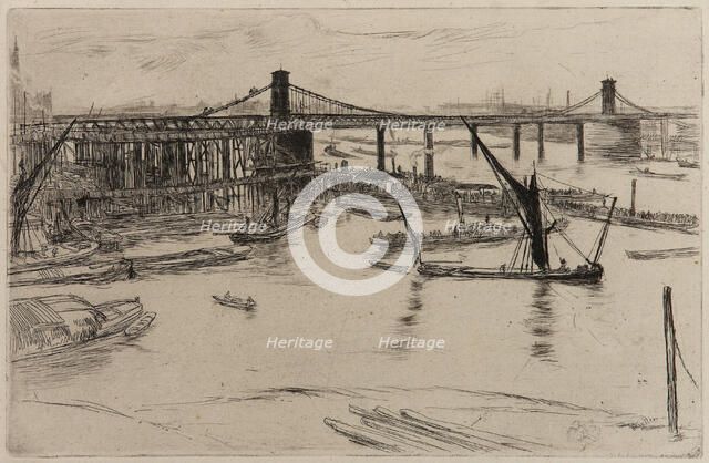 Old Hungerford Bridge, 1861. Creator: James Abbott McNeill Whistler.