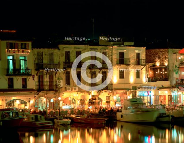 Old Harbour at night, Rethymnon, Crete, Greece. Creator: Peter Thompson.