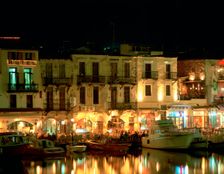 Old Harbour at night, Rethymnon, Crete, Greece. Creator: Peter Thompson