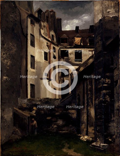 Old Hotel-Dieu, courtyard of Saint-Julien-le-Pauvre
, 1882. Creator: Charles Alexis Apoil.