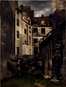 Old Hotel-Dieu, courtyard of Saint-Julien-le-Pauvre
, 1882. Creator: Charles Alexis Apoil