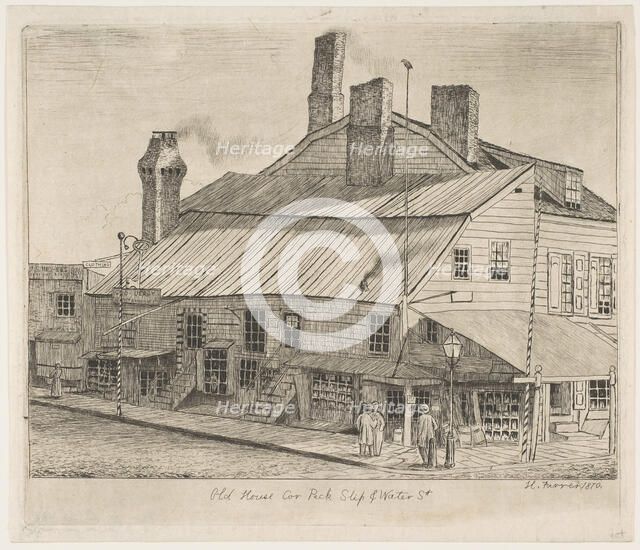 Old House, Corner of Peck Slip and Water Street (from Scenes of Old New York), 1870. Creator: Henry Farrer.