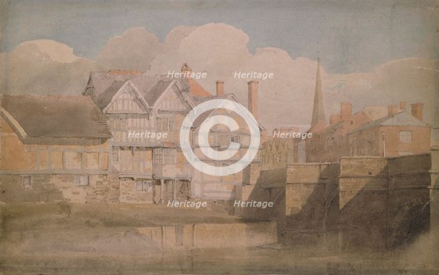 Old Houses and Wye Bridge, Hereford, 1815-20. Creator: David Cox the Elder.