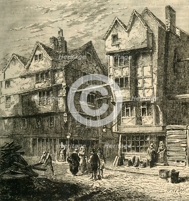 'Old Houses Formerly Standing in Butcher's Row, about 1800', (1881). Creator: Unknown.