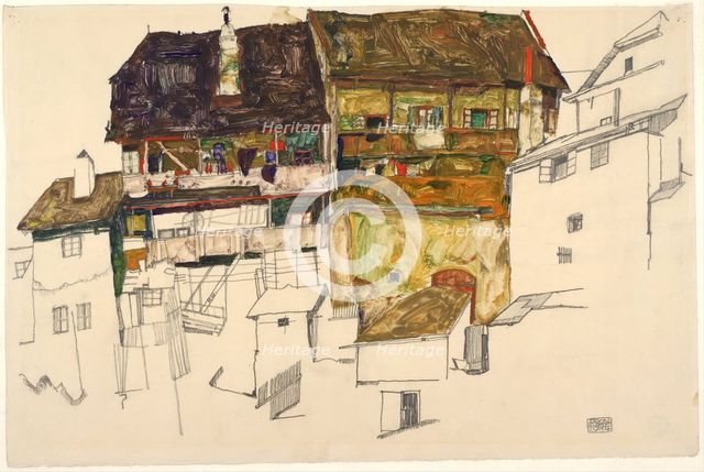 Old Houses in Krumau, 1914. Artist: Schiele, Egon (1890–1918)