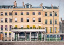 Old houses in Leicester Place, on thecorner of Lisle Street and Leicester Square, London, c1830. Artist: Anon