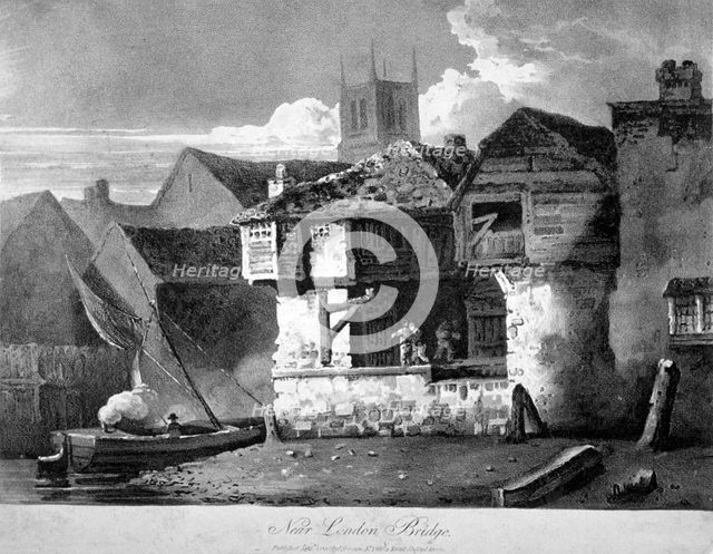 Old houses on Bankside, near London Bridge and St Saviour's Dock, Southwark, London, 1810.        Artist: Anon