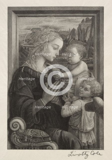 Old Italian Masters: The Virgin Adoring the Infant Christ, 1888-1892. Creator: Timothy Cole (American, 1852-1931).