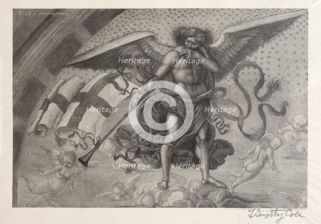 Old Italian Masters: Angel Sounding a Trumpet, 1888-1892. Creator: Timothy Cole (American, 1852-1931).