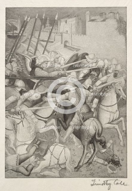 Old Italian Masters: Battle of St. Ephesus against the Pagans of Sardinia, 1888-1892. Creator: Timothy Cole (American, 1852-1931).