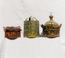 Old iron marriage crowns from the seventeenth century, Rostov museum, Rostov Velikii, 1911. Creator: Sergey Mikhaylovich Prokudin-Gorsky