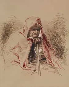 Old Lady in Red Shawl, 1852-1866. Creator: Paul Gavarni