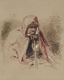 Old Lady in Red Shawl, 1852-1866. Creator: Paul Gavarni