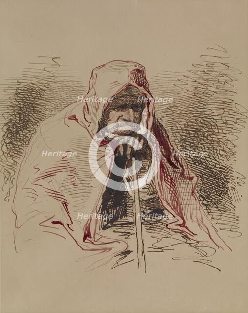 Old Lady in Red Shawl, 1852-1866. Creator: Paul Gavarni.