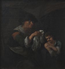 Old Lady Inspecting a Boy's Linen, 1748-1800. Creator: Unknown