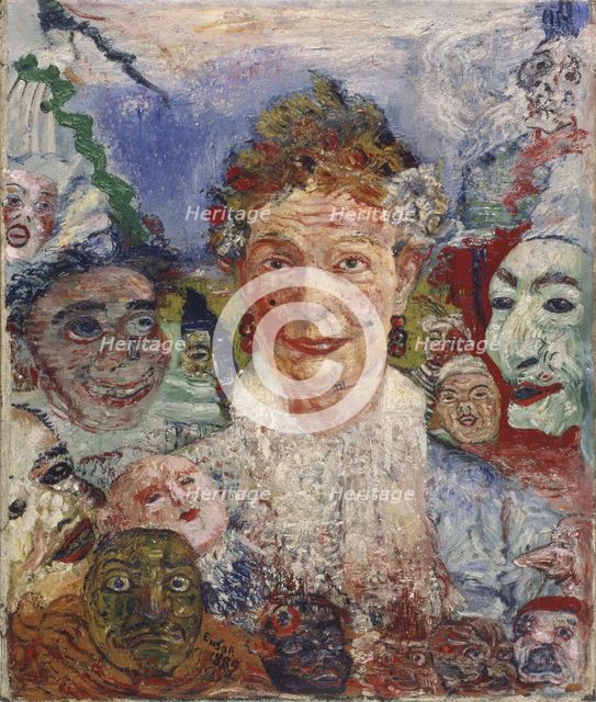 Old Lady with Masks, 1889. Artist: Ensor, James (1860-1949)