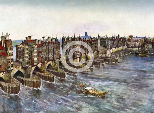 'Old London Bridge, about 1630', (c1900-1920). Artist: Unknown