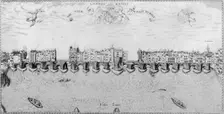 Old London Bridge, late 16th century. Creator: Unknown