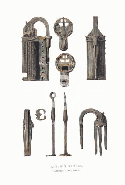 Old padlock. From the Antiquities of the Russian State, 1849-1853. Creator: Solntsev, Fyodor Grigoryevich (1801-1892).
